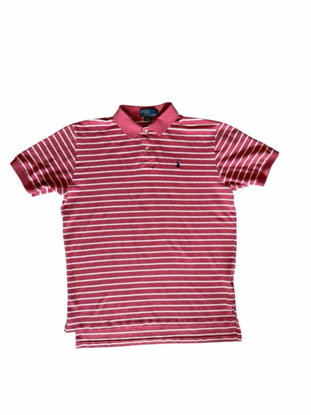 Men’s Ralph Lauren Short Sleeve Pink & White Striped Polo Shirt size L